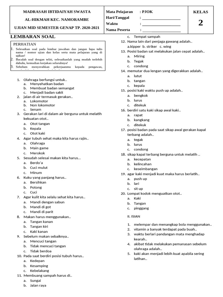 Soal Pjok Kelas 2 PDF Soal Pjok Kelas 2 PDF