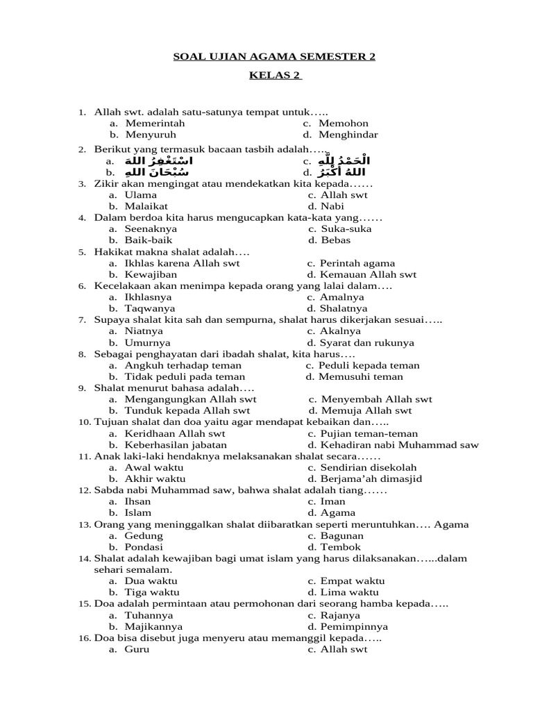 7 Rahasia Latihan Soal Ujian Agama Kelas 2 Semester 2 yang Sering Muncul di Ujian Akhir