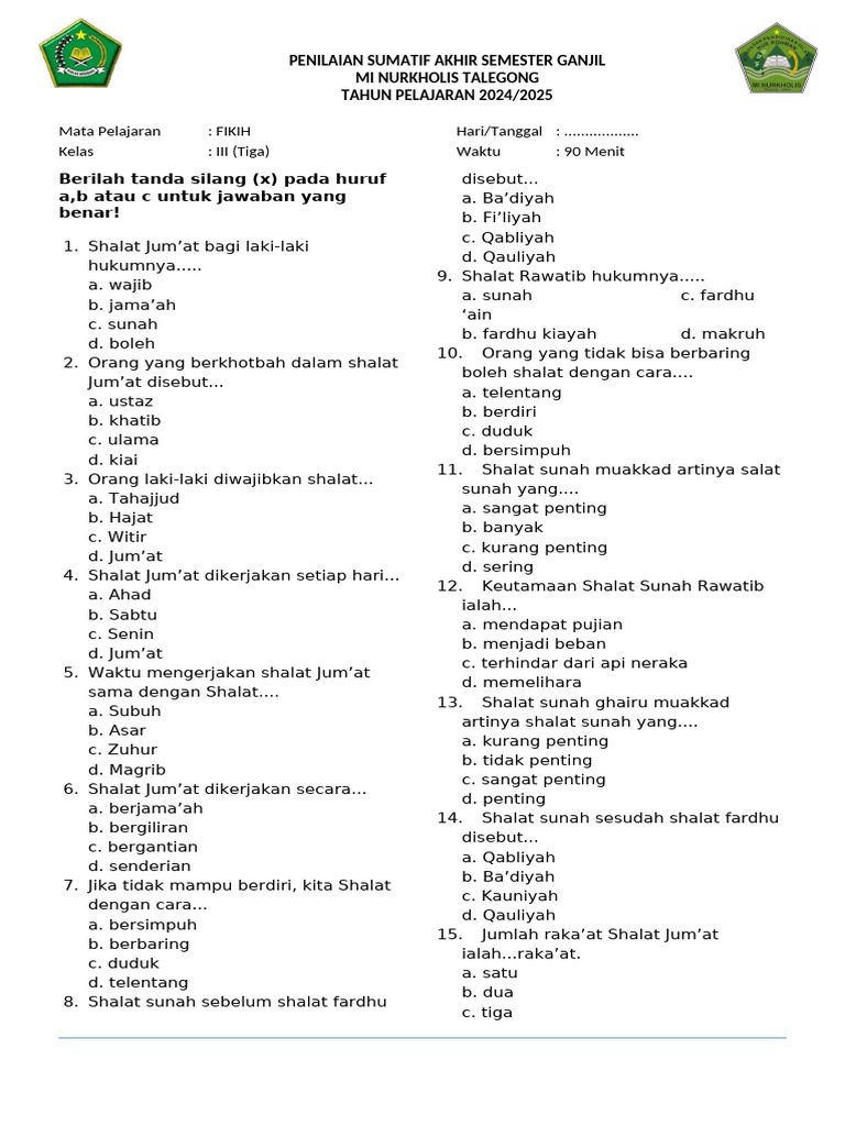 Soal Fikih Kelas 3 Sas PDF