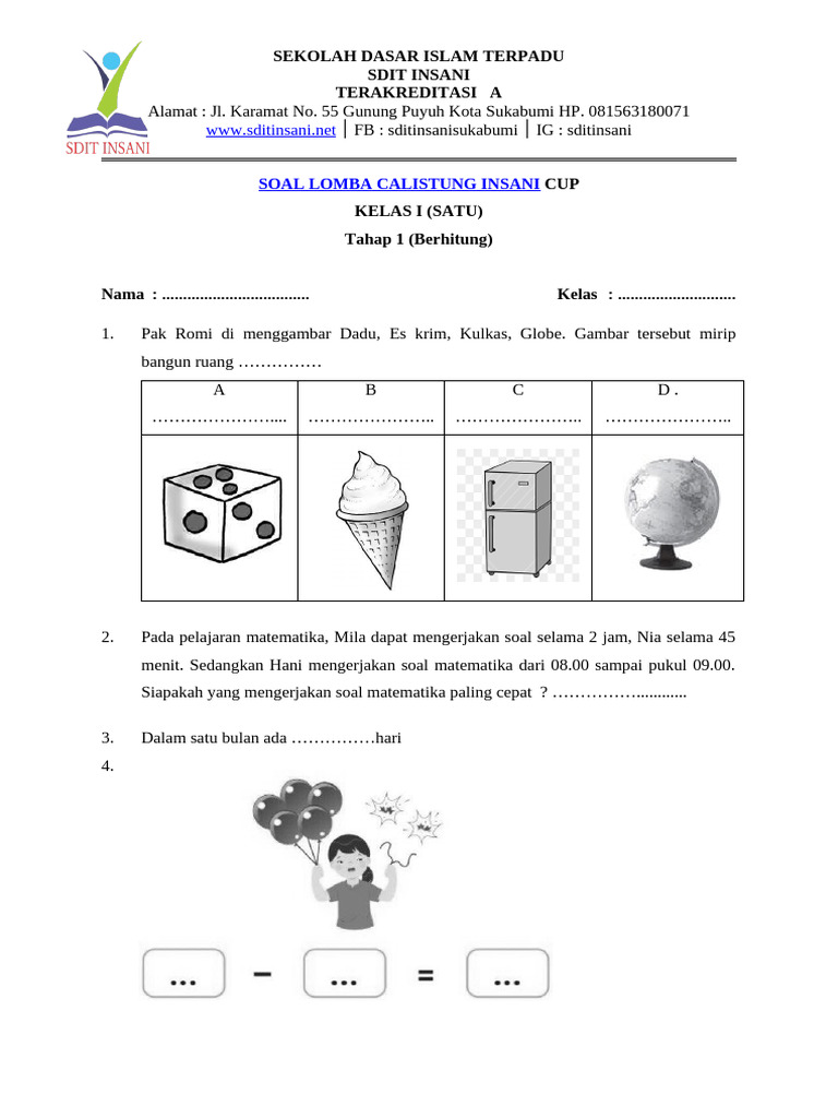 SOAL CALISTUNG KELAS 1 TAHAP 1 PDF