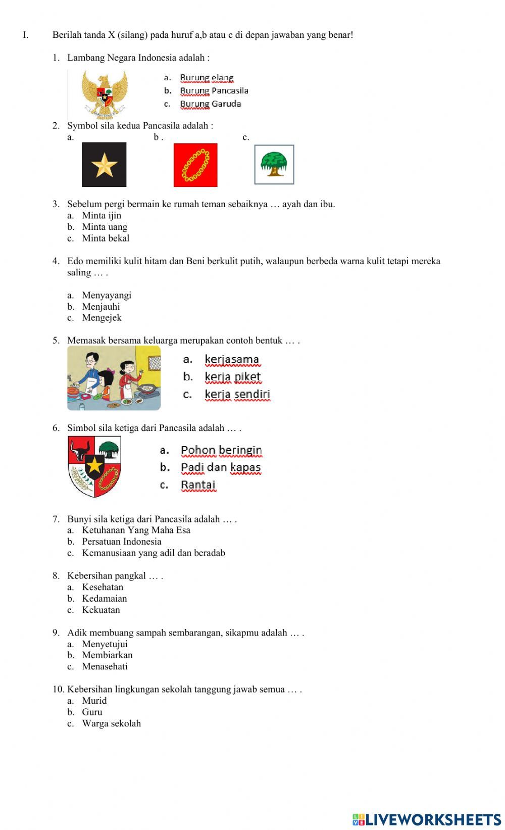 Soal PPKn Kelas 1 worksheet