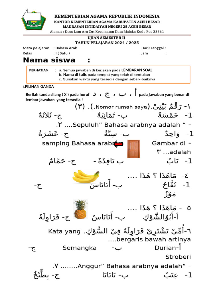 Bocoran 50 Soal Bahasa Arab Kelas 1 Semester 2 yang Wajib Dipelajari Agar Nilai Maksimal Bocoran 50 Soal Bahasa Arab Kelas 1 Semester 2 yang Wajib Dipelajari Agar Nilai Maksimal